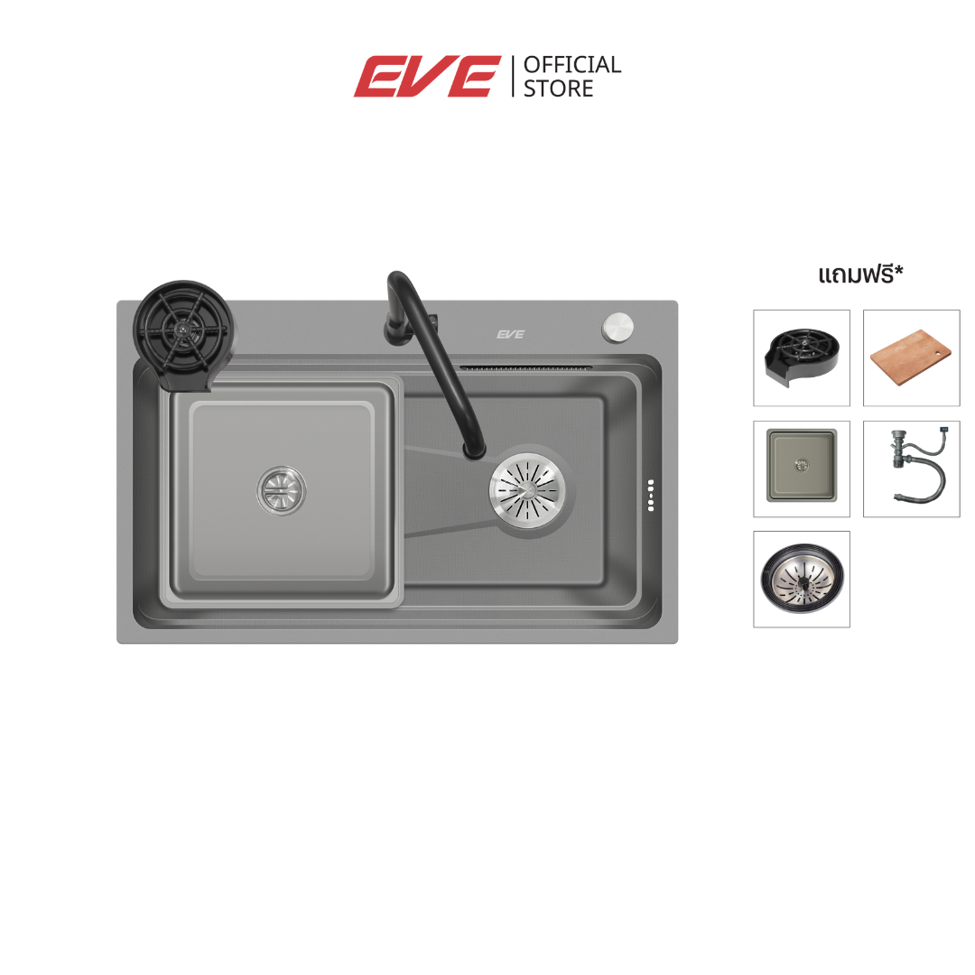 ซิงค์ล้างจานม่านน้ำตก 1 หลุม EVE UNITY 800/490+ ขนาด 80 ซม. สีเทาไทเทเนียม_12